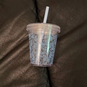 Blue Patterned Tumbler with Straw